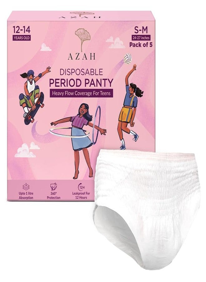 Azah Teen Disposable Period Panty for Girls (S-M for 12-14 Years Old) | Heavy Flow Coverage | 12-Hour Leak Protection | 360° Coverage | Panty-Like Fit | Ideal for School & Overnight Use | Pack of 5 - Image 1